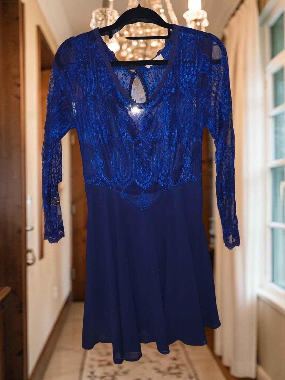 Altar'd State Royal Blue Long Sleeve Lace Fit-and-Flare Dress Size M - Picture 7 of 7